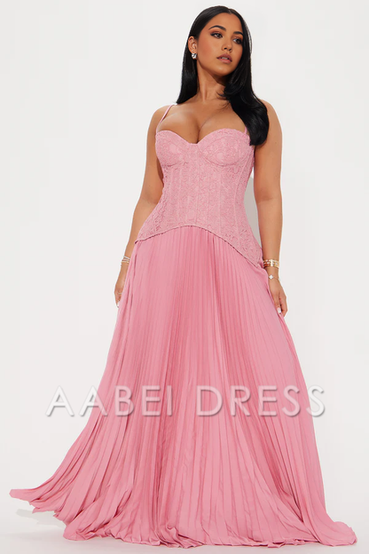 AABEI DRESS Hot Sale Prom Dress Charming A Line Spaghetti Straps Corset with Pleated Fashion Formal Dress