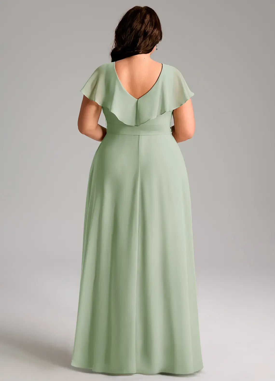Wedding Guests Dresses Dusty Sage A-Line V Neck Ruffles Flutter Sleeve Side Fork Elegant Plus Size Formal Dress Discount Hot Sale Prom Dress