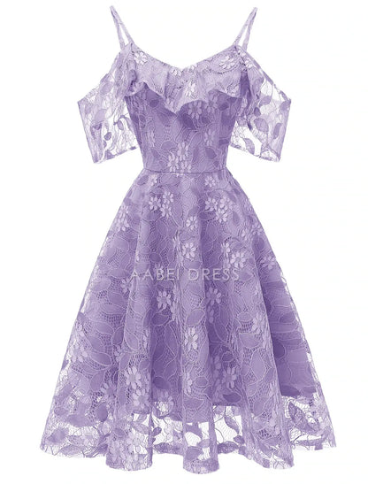 AABEI DRESS New Homecoming Dress A-Line Cocktail Dresses Beach Wedding Elegant Wedding Guest Graduation Knee Length Off Shoulder Spaghetti Strap Lace Pattern Prom Dresse