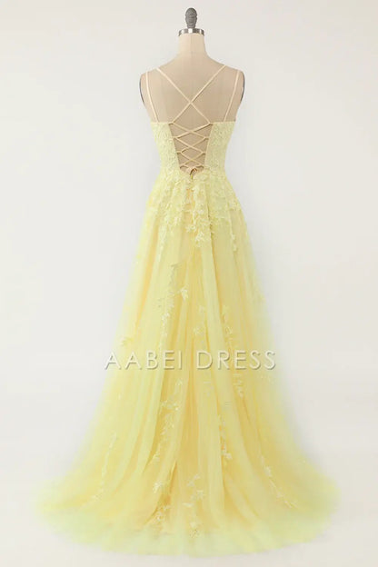 AABEI DRESS Hot Sale Prom Dress Elegant A Line Spaghetti Straps Backless Exquisite Appliques Formal Dress