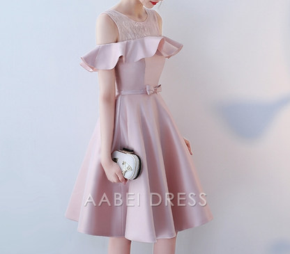 AABEI DRESS New Homecoming Dress Elegant A-line Round Neck Sleeveless Off-the-Shoulder Ruched Sash Bow Short Prom Dresse