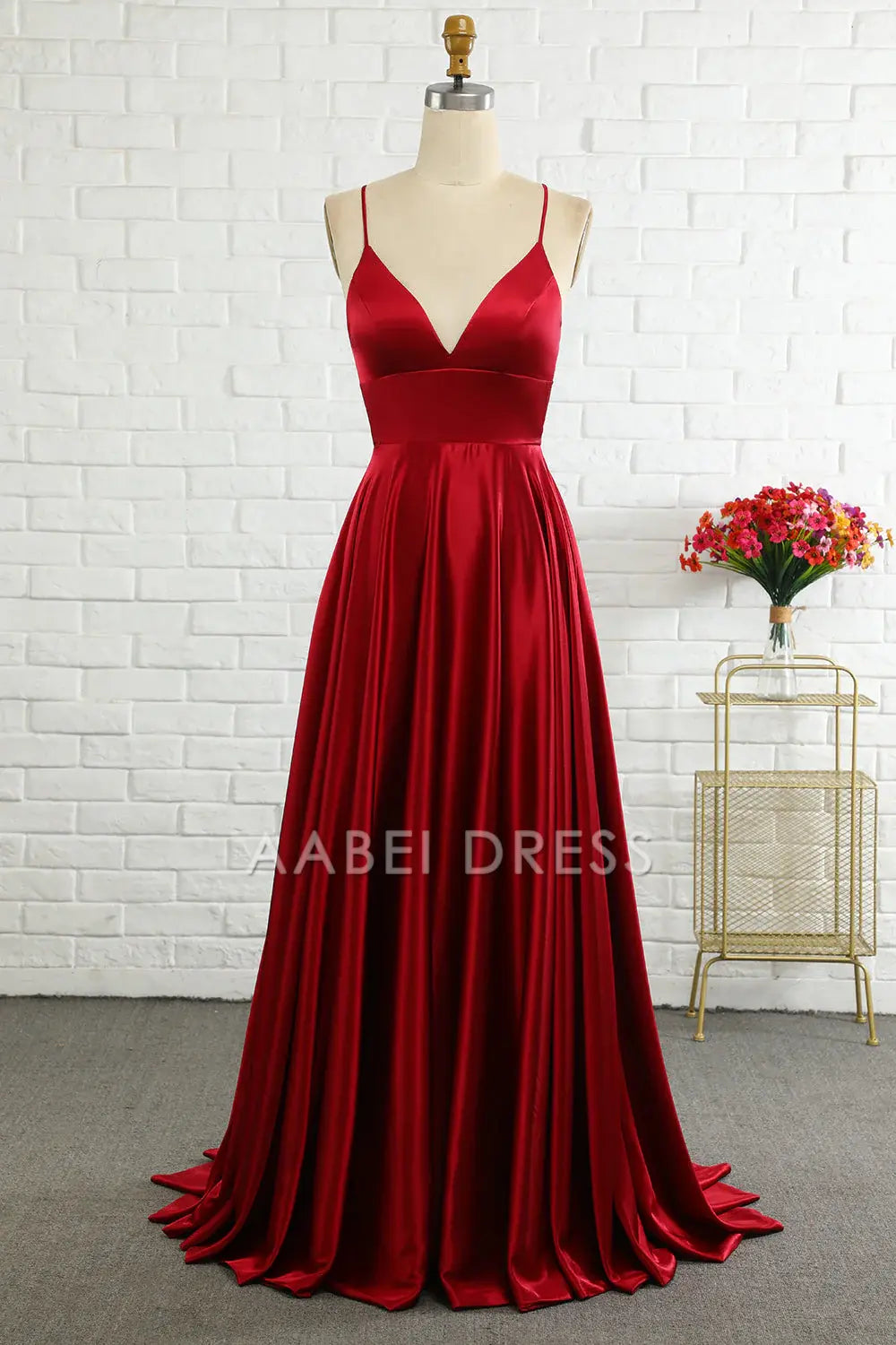 AABEI DRESS Hot Sale Prom Dress Simple A Line Spaghetti Straps Backless Lace up Long Elegant Formal Dress