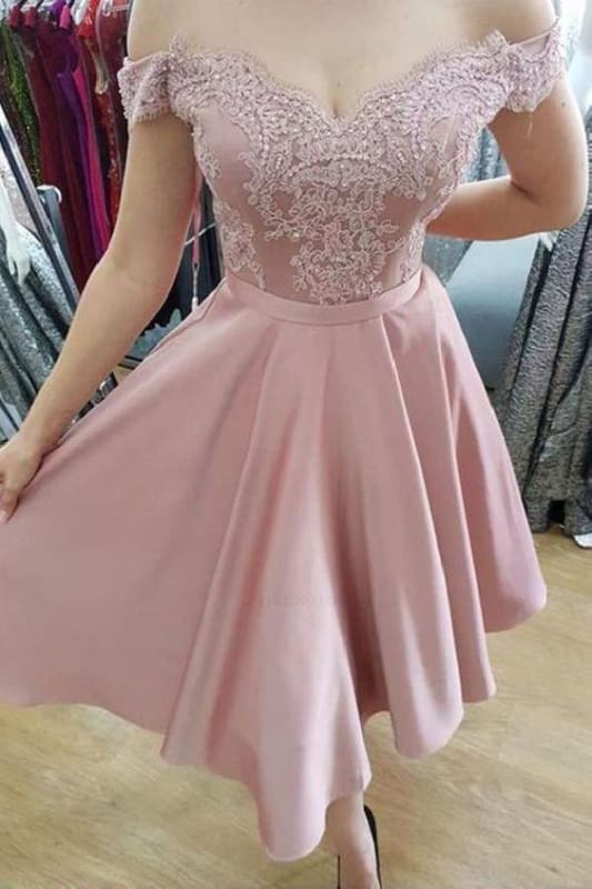 AABEI DRESS Homecoming Dress A Line Off the Shoulder Knee Length Appliques Fashion Prom Dress