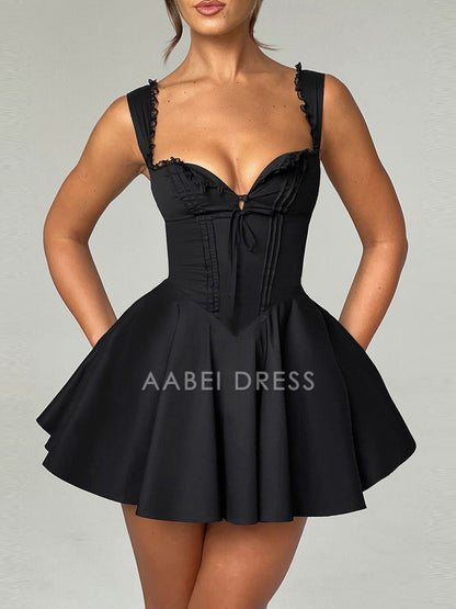 AABEI DRESS New Homecoming Dress Mini Corset Dress A-Line Deep V Neck Backless Ruffle Hem Sleeveless Party Club Dress