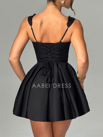 AABEI DRESS New Homecoming Dress Mini Corset Dress A-Line Deep V Neck Backless Ruffle Hem Sleeveless Party Club Dress