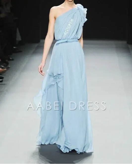 AABEI DRESS Prom Dress One Shoulder A Line Chiffon Ruched Irregular Romantic High Quality Dress