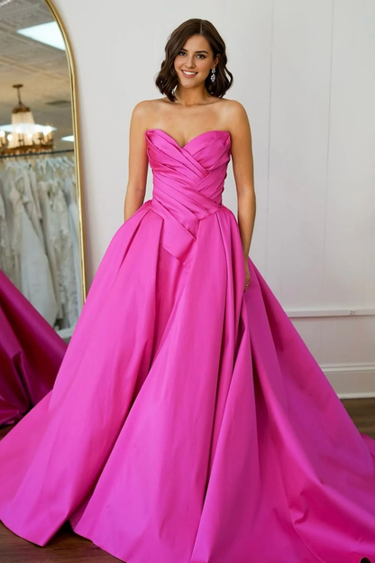 AABEI DRESS Hot Sale Prom Dress Elegant A-Line Strapless Pleated Long Court Train Satin Gorgeous Formal Dress