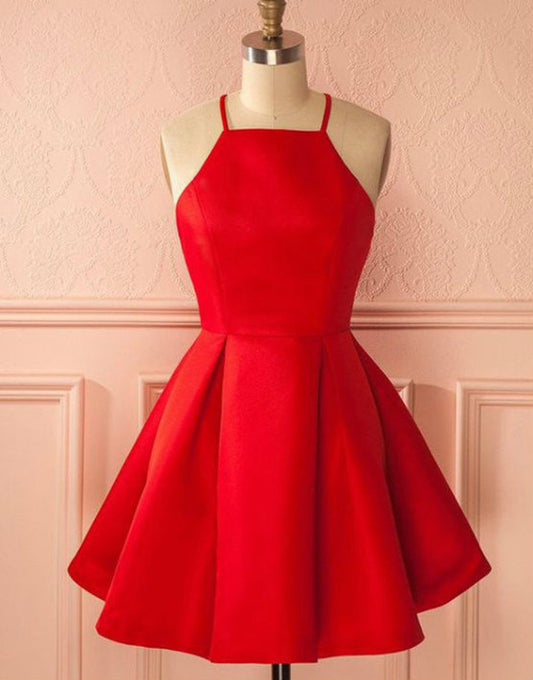 AABEI DRESS New Homecoming Dress Simple A-Line Halter Sleeveless Pleated Short Prom Dresse