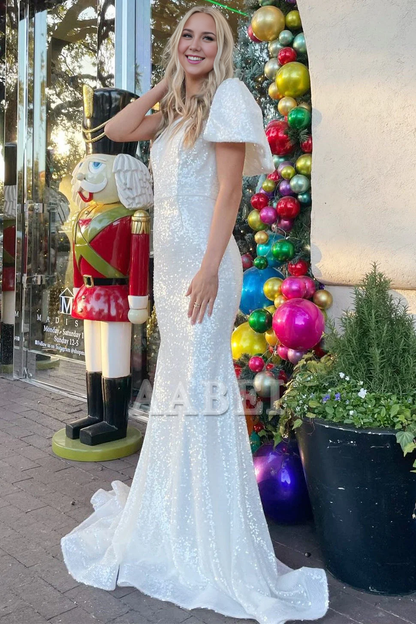 Evening Dress Mermaid Cultivate oneself Sequin One Shoulder Bow Strap Long Prom Dress Sweep Train Exquisite Sparkle Formal Women's Dresses