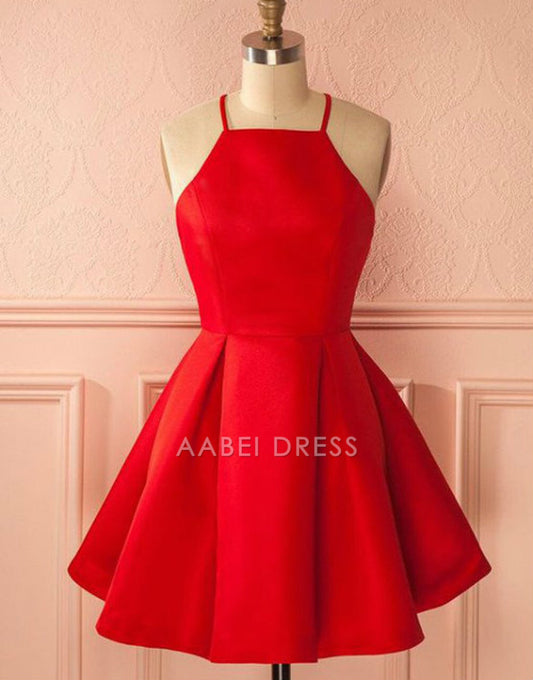 AABEI DRESS New Homecoming Dress Simple A-Line Halter Sleeveless Pleated Short Prom Dresse