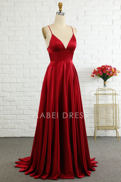 AABEI DRESS Hot Sale Prom Dress Simple A Line Spaghetti Straps Backless Lace up Long Elegant Formal Dress