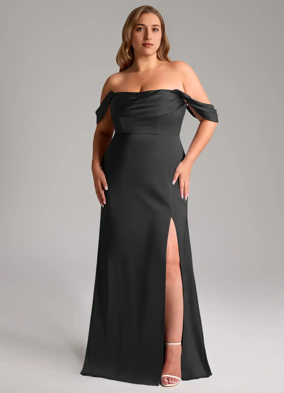Wedding Guests Dresses Elegant Black Sheath Off the Shoulder Sleeveless Pleated Backless Side Fork Floor-Length Plus Size Formal Dress Discount Hot Sale Prom Dress