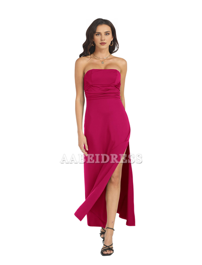 Prom Dress Tube Top Long Strapless Halter Satin Slit Elegant Simple Wedding Guest Dresses Formal Wear Dresses