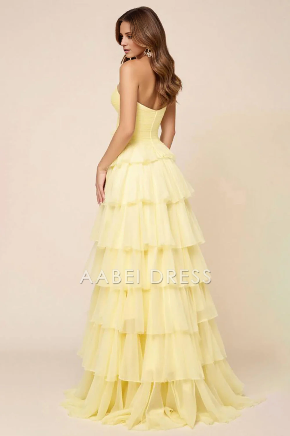 AABEI DRESS Hot Sale Prom Dress Elegant Strapless Tulle Ruched Tiers With Slit Long Formal Dress