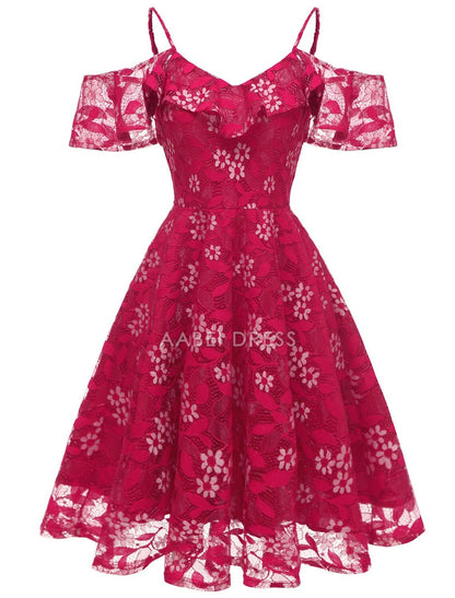 AABEI DRESS New Homecoming Dress A-Line Cocktail Dresses Beach Wedding Elegant Wedding Guest Graduation Knee Length Off Shoulder Spaghetti Strap Lace Pattern Prom Dresse