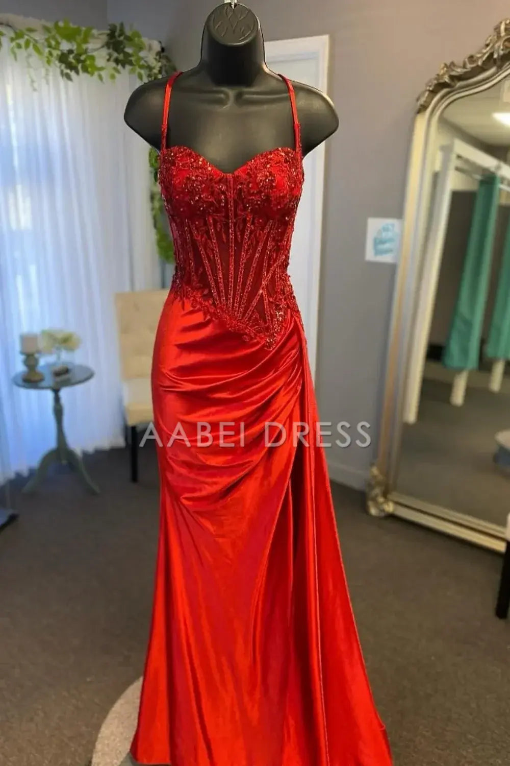 AABEI DRESS Prom Dress Stunning Mermaid Spaghetti Straps Pleated Long Glitter High Slit Luxurious Formal Dress