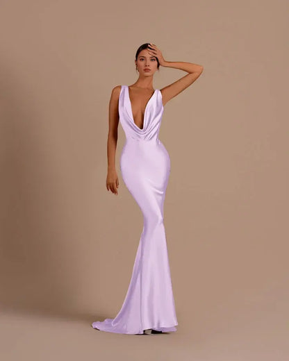 Charming Formal Women's Dresses Sexy Black Mermaid Deep V Neck Sleeveless Long Affordable Prom Dress