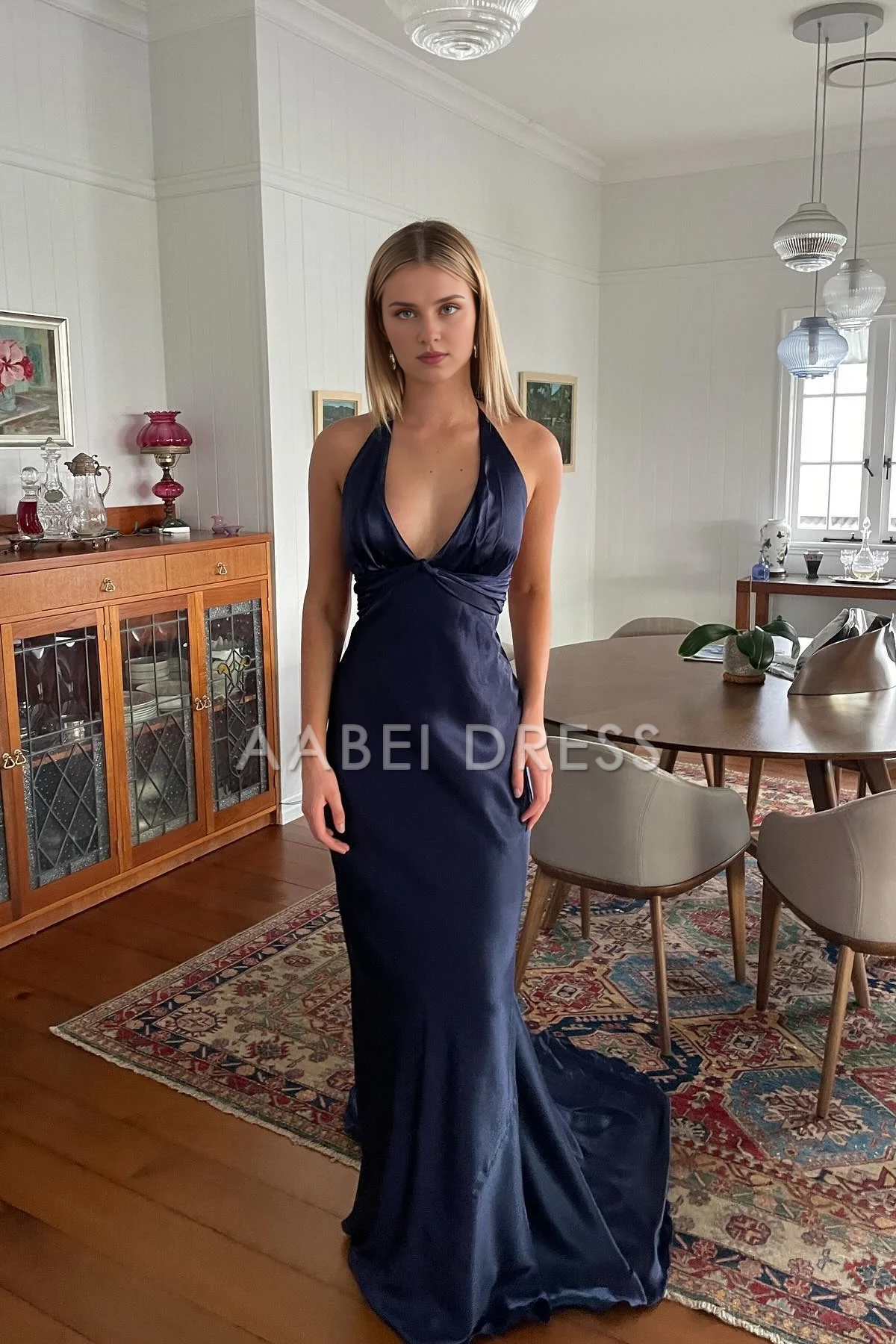 AABEI DRESS Prom Dress Chic Sheath Halter Neck Backless Bowknot Long Elegant Formal Dress