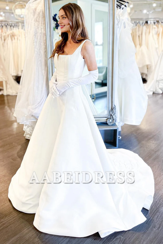 AABEI DRESS High Quality Exquisite Wedding Dress Square Neck A-Line Backless with Bows Formal Dresses
