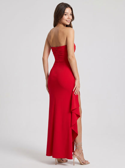 Butter Crepe Sheath/column Straight Neck Back Zip Floor-Length Dress