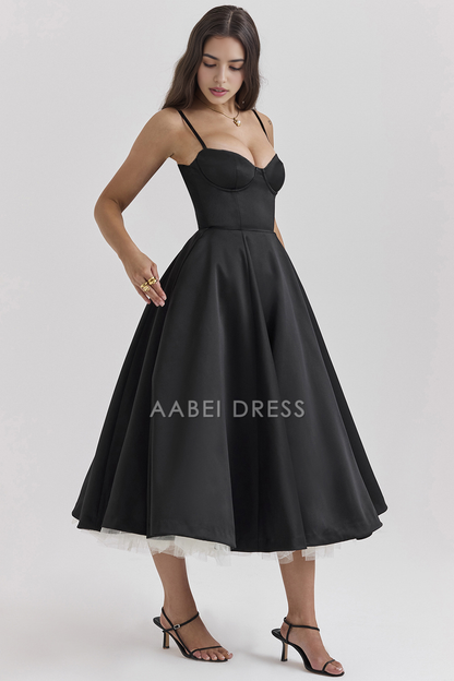 AABEI DRESS Elegant Strap Princess Dresses Sexy Low Cut Backless Double Layer Hem Party Dress