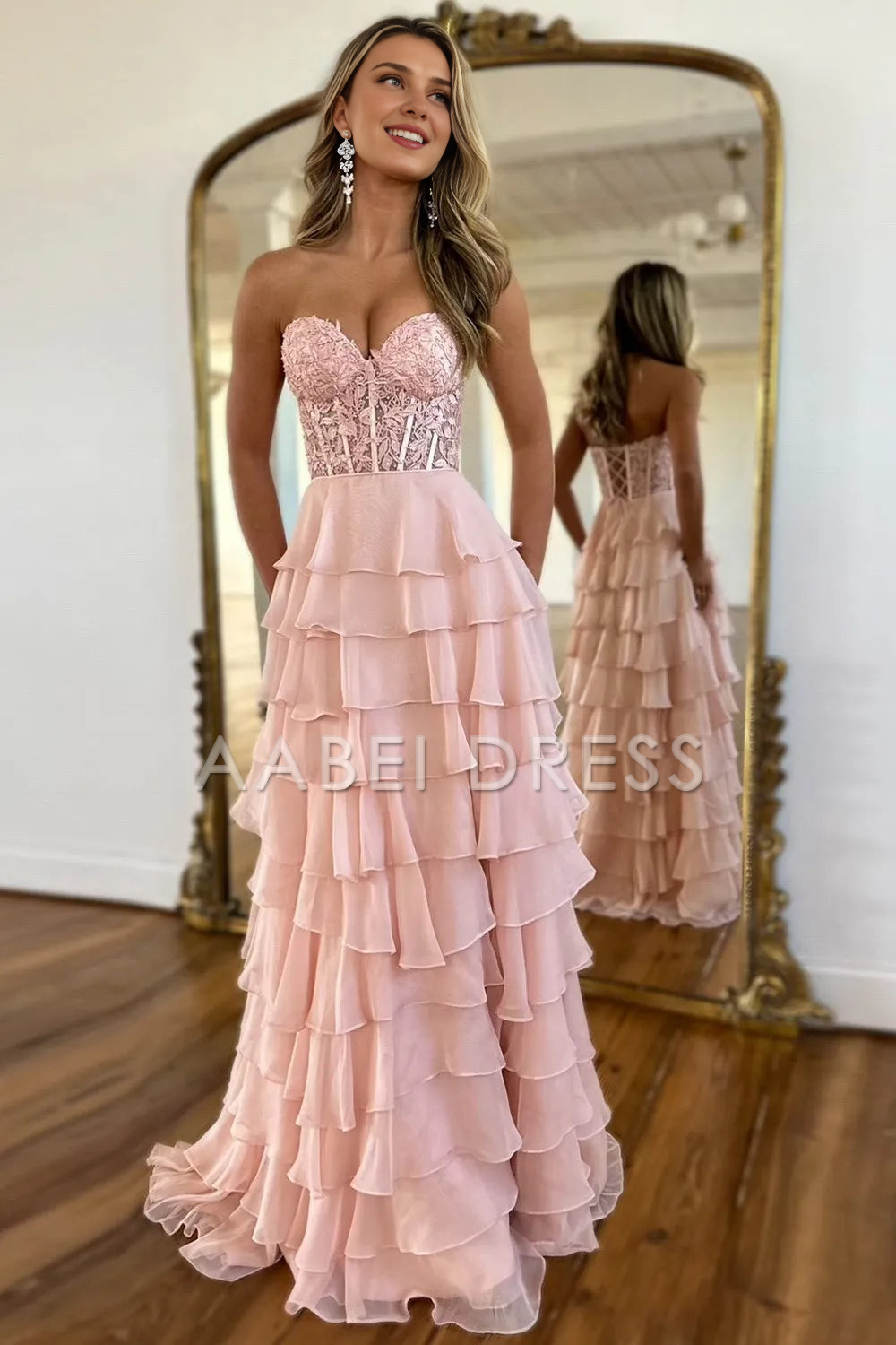 AABEI DRESS Prom Dress Elegant A-Line Sweetheart Lace And Chiffon Layering With Slit Long Exquisite Formal Dress
