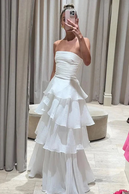 AABEI DRESS Prom Dress Sheath Strapless Organza Satin Tiers Ruched Long Formal Dress