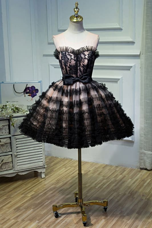 AABEI DRESS Homecoming Dress A Line Sheer Round Neck Tulle Bowknot Pretty Short Formal Dress Prom Dress