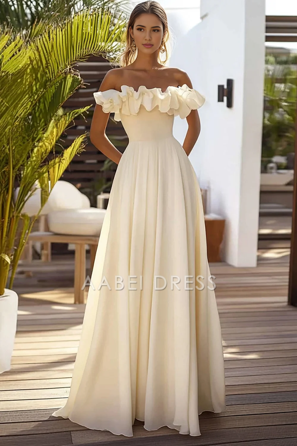AABEI DRESS Hot Sale Prom Dress Elegant Off The Shoulder A Line Long With Ruffles Exquisite Formal Dress