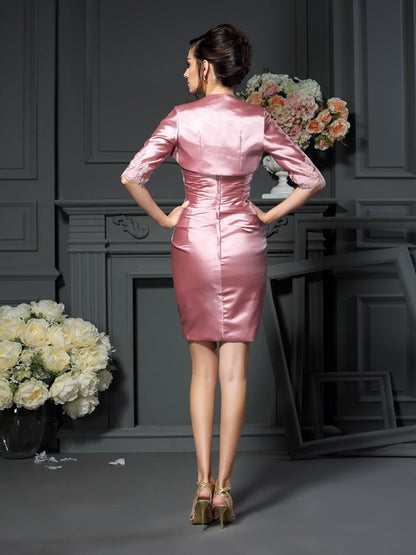 Sheath/Column Scoop Applique Sleeveless Short Woven Satin Mother of the Bride Dresses