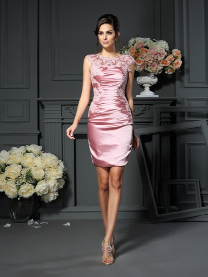 Sheath/Column Scoop Applique Sleeveless Short Woven Satin Mother of the Bride Dresses