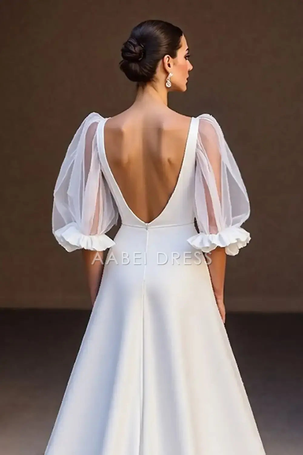 AABEI DRESS Formal Wear Dresses A Line V-Neck Half Sleeve Backless Sweep Train Exquisite Wedding Dress