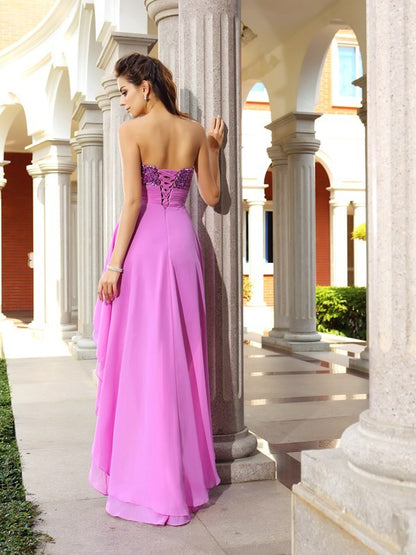 A-Line/Princess Strapless Beading Sleeveless High Low Chiffon Cocktail Dresses