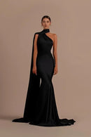 Fashion Formal Women's Dresses Black Mermaid Chic High Neck One Shoulder Sleeveless Long Affordable Prom Dress