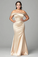 AABEI DRESS Mother Of The Bride Dress Elegant Mermaid Plus Size Off The Shoulder Satin Pleated Long Formal Wear Dresse