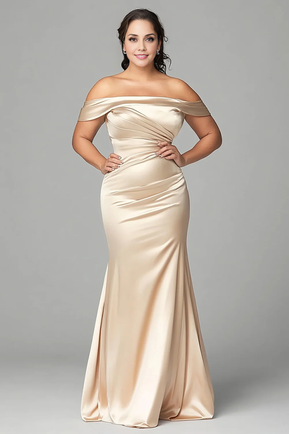 AABEI DRESS Mother Of The Bride Dress Elegant Mermaid Plus Size Off The Shoulder Satin Pleated Long Formal Wear Dresse