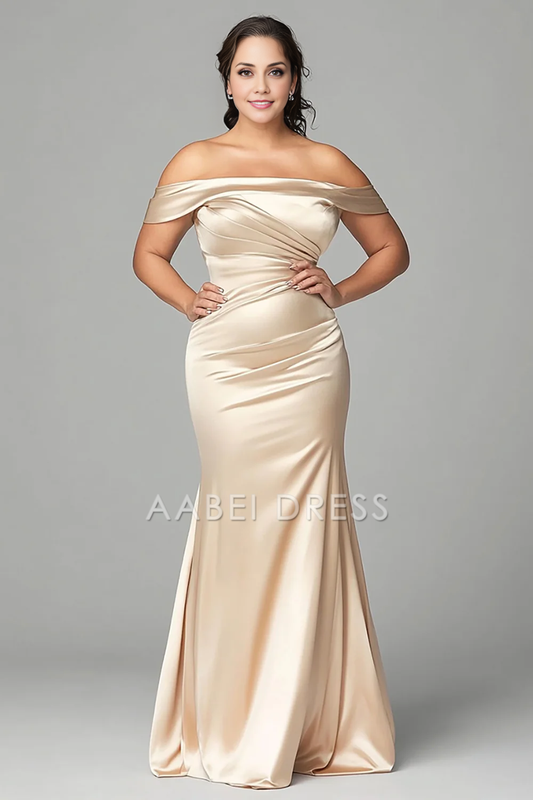 AABEI DRESS Mother Of The Bride Dress Elegant Mermaid Plus Size Off The Shoulder Satin Pleated Long Formal Wear Dresse