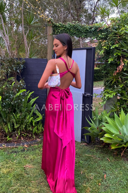 AABEI DRESS Prom Dress Chic Sheath Halter Neck Backless Bowknot Long Elegant Formal Dress