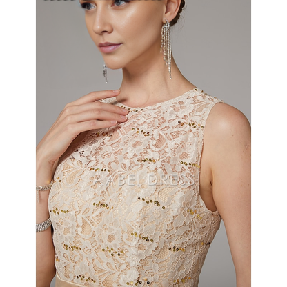 AABEI DRESS Wedding Guest Dress A-Line Elegant Jewel Neck High Low  Asymmetrical Satin Lace Sleeveless Floor Length with Bow(s) Pleats Mother of the Bride Dress