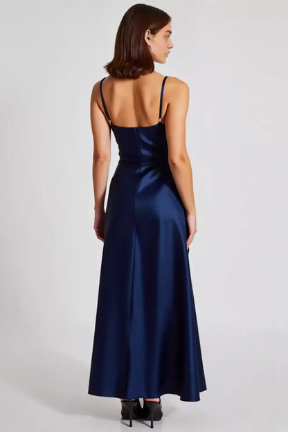 Elegant Navy A Line Spaghetti Straps Strapless Ruched Simple Long Formal Dress Hot Sale Evening Dresses
