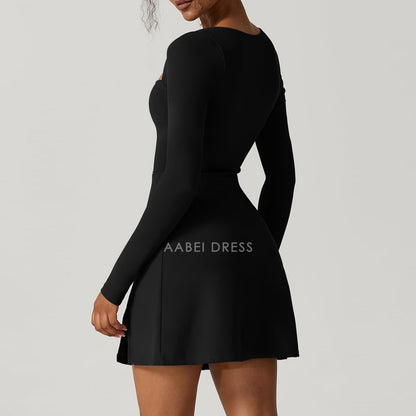 AABEI DRESS New Homecoming Dress A-Line Solid Color Long Sleeve Square Neck High Split Hem Party Mini Dress