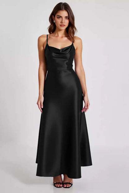 Elegant Navy A Line Spaghetti Straps Strapless Ruched Simple Long Formal Dress Hot Sale Evening Dresses