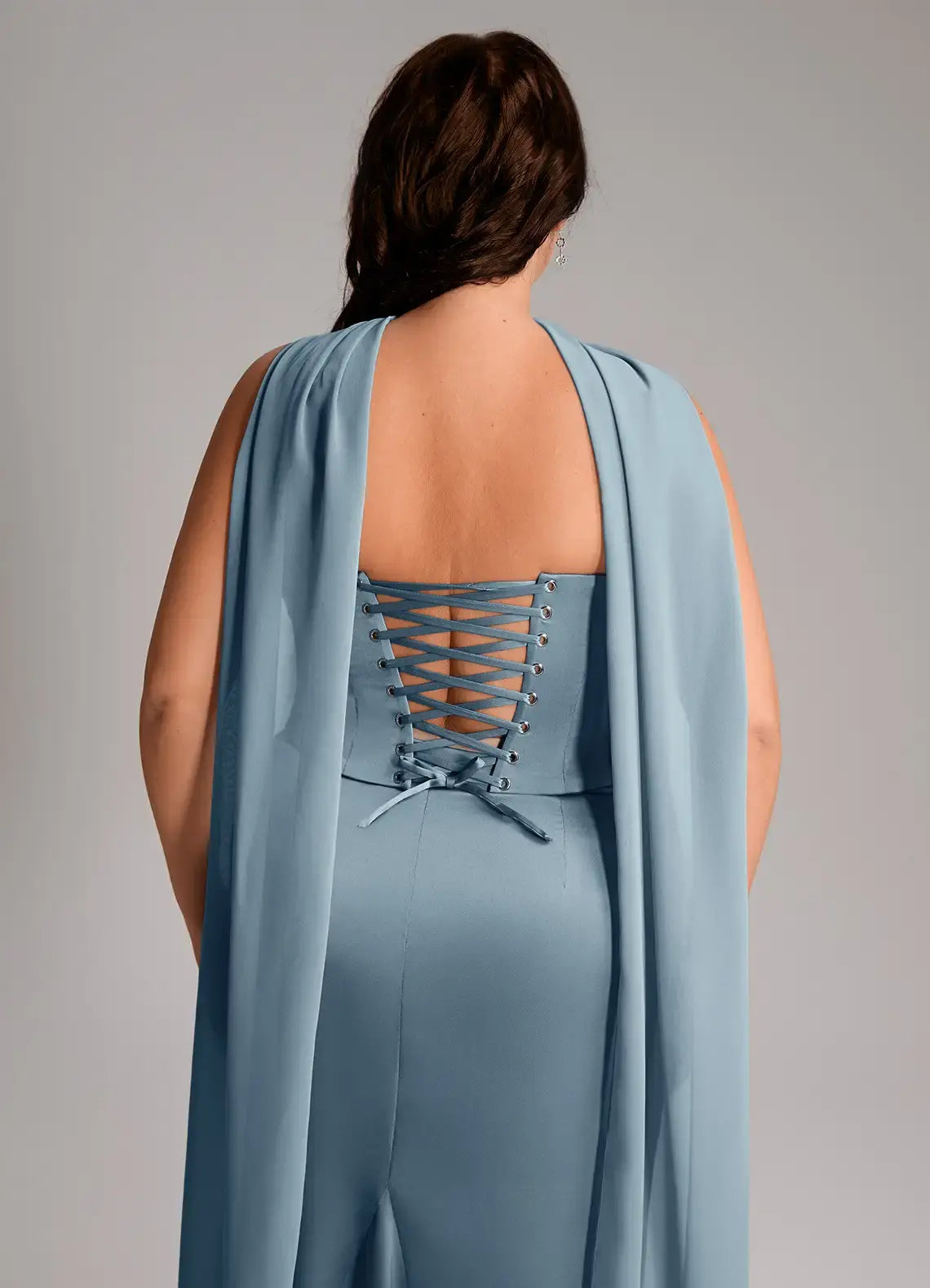 Wedding Guests Dresses Dusty Blue Mermaid Detachable Spaghetti Strap Cowl Sleeveless Pleated Backless With Scarf Modern Plus Size Formal Dress Discount Hot Sale Prom Dress