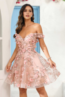 AABEI DRESS Short Dress Exquisite A-Line Off Shoulder Sweetheart 3D Flowers Applique Backless Fashion New Homecoming Dress
