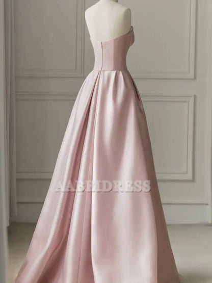 Evening Dress Sleeveless A-Line Floor-Length Satin Tulle Splicing together Strapless Backless Formal Women's Dresses