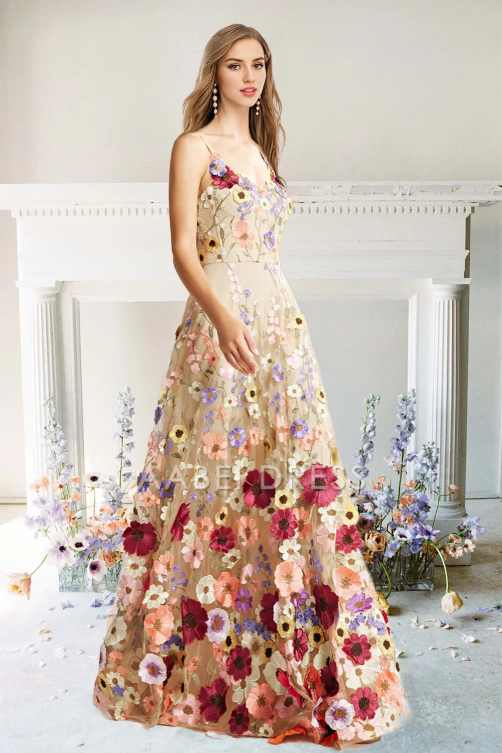 AABEI DRESS Hot Sale Prom Dress Exquisite A-Line Flower Straps Floral Fantastic Long Party Dress