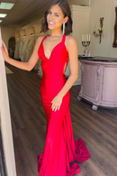 AABEI DRESS Prom Dress Elegant Mermaid V Neck Satin Backless Long Charming Formal Dress