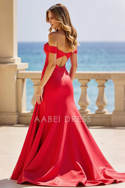 AABEI DRESS Hot Sale Prom Dress Sheath Satin Off The Shoulder Sweetheart Fashion With Slit Long Formal Dress