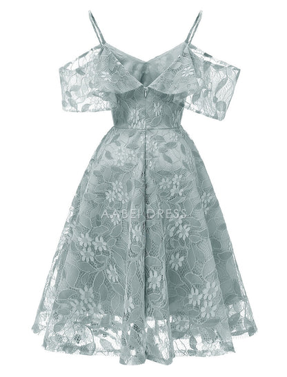 AABEI DRESS New Homecoming Dress A-Line Cocktail Dresses Beach Wedding Elegant Wedding Guest Graduation Knee Length Off Shoulder Spaghetti Strap Lace Pattern Prom Dresse