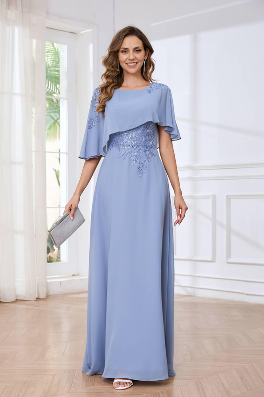 AABEI DRESS High Quality Mother of The Bride Dress Exquisite Cape Sleeves Lace Appliques Charming Dress Formal Dresses